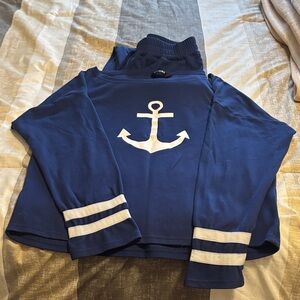 Chic Blue Top with White Anchor Design